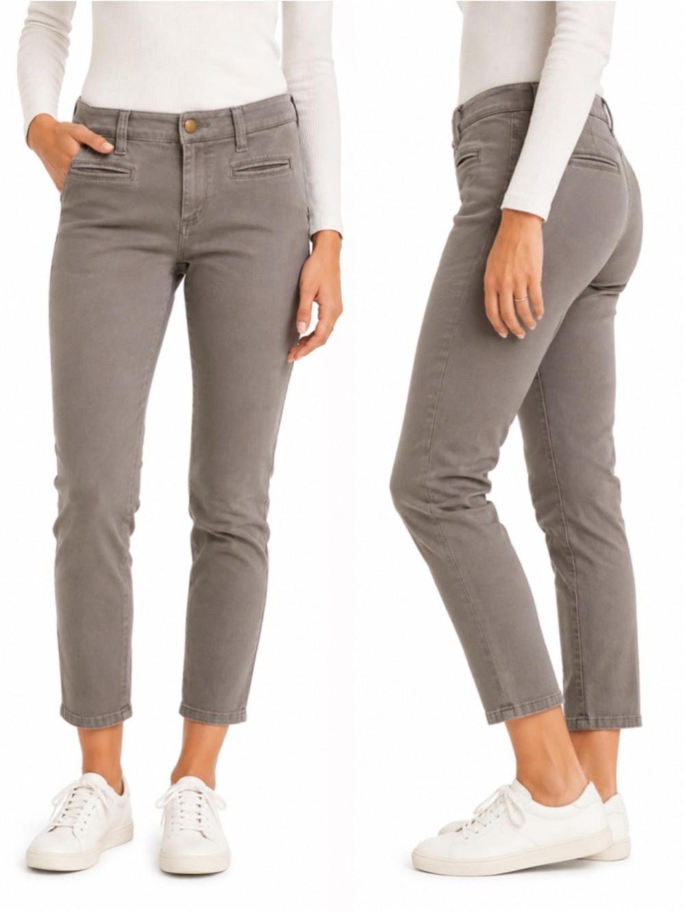 Cabi Jeans Ankle Cropped Pants Grey with zippers Size 14